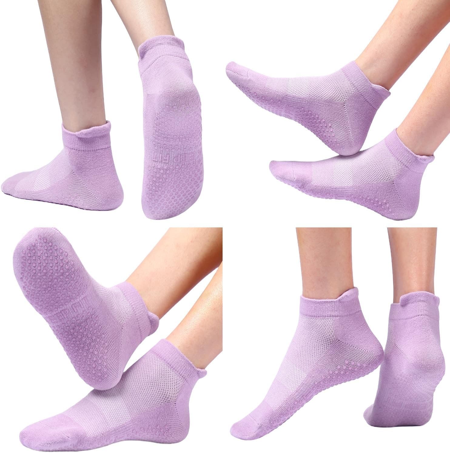 4 Pairs Non Slip Grip Socks for Women Pilates Yoga Barre Workout Anti Skid Cotto 5