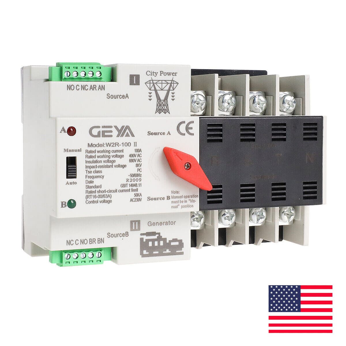 GEYA ATS PC Dual Power Automatic Power 4Pole 100A 110V Transfer Switch Grid NEW