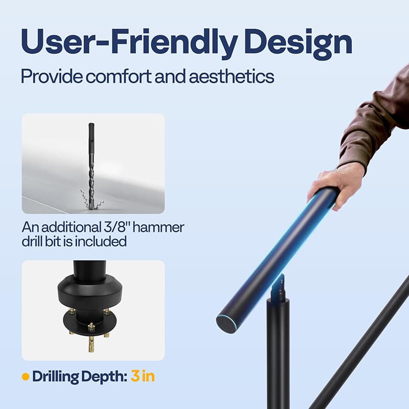 2-Pack 4 Step Hand Rails for Outdoor Steps Wrought Iron Railing for Porch Deck 3