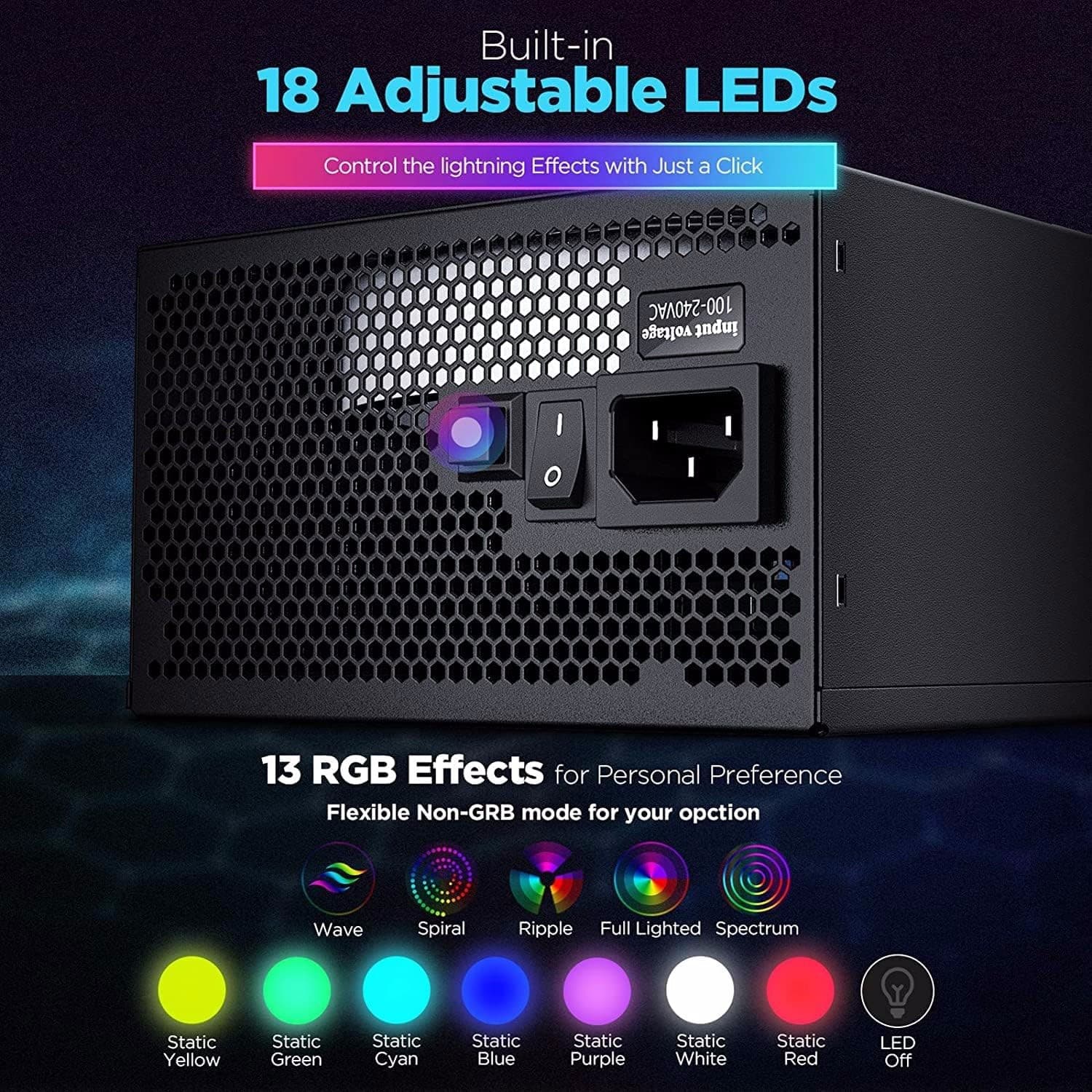 Computer Power Supplies, 750W Addressable RGB Light Power Supply for Gaming PC 5