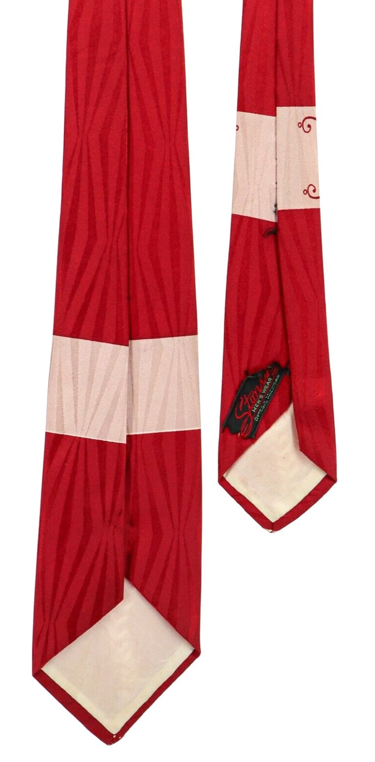 Vintage 40s 50s Men's Necktie Swing Rockabilly Satin Damask Red Cream 51"x 3.5" 5