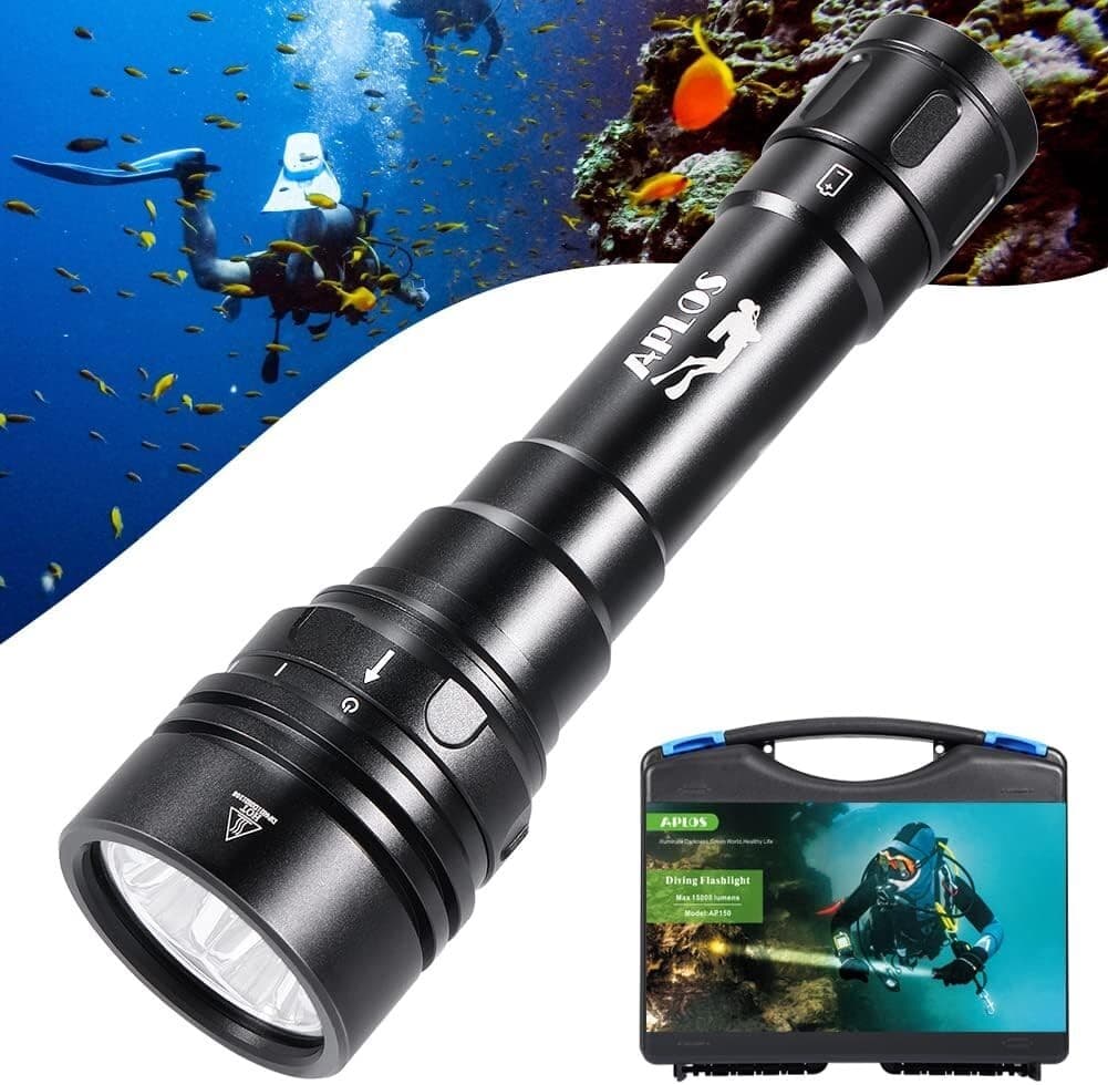 APLOS AP150 Dive Torch, 15000 Lumen, Underwater 492ft, Scuba Diving Flashlight.