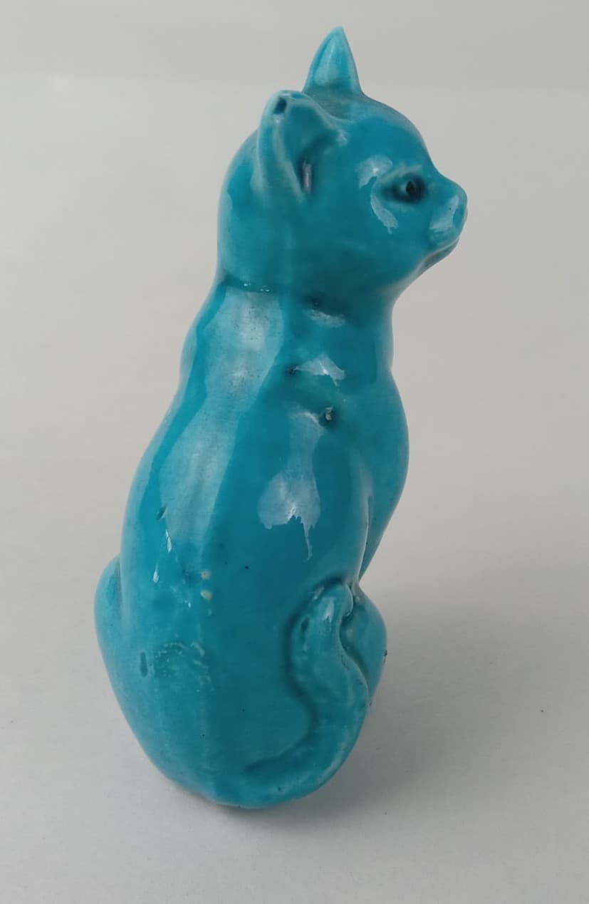 Vintage Antique Chinese Export Turquoise Glazed Glaze Porcelain Sitting Cat 5