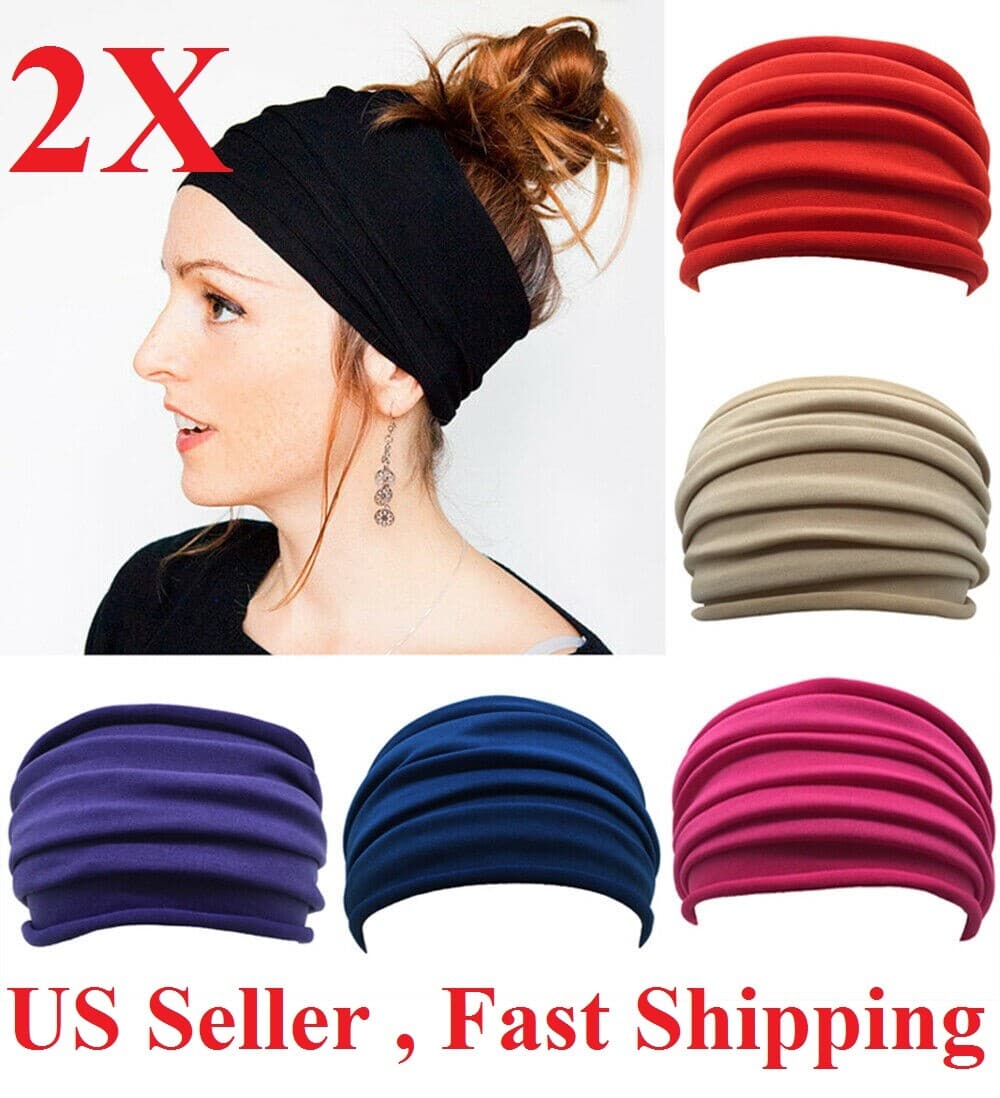 2pcs Elastic Stretch Wide Head band Hairband Running Yoga Turban Women Head mask