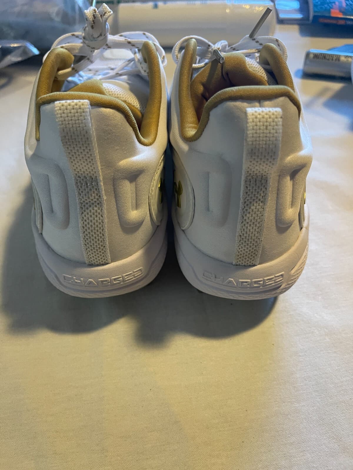 Under Armour Clyde MT 3024328-103 White Gold Women's Softball Metal Cleats 8 3