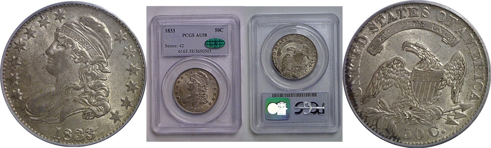 1833 Capped Bust Half Dollar PCGS AU-58 CAC