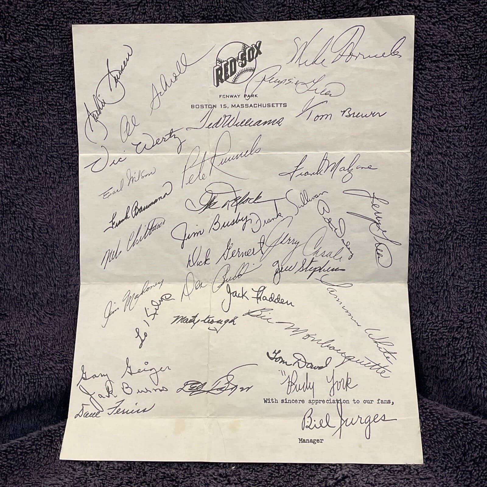 ULTRA RARE 1959-60 Boston Red Sox Team Issued Autograph Sheet, Ted Williams LOOK