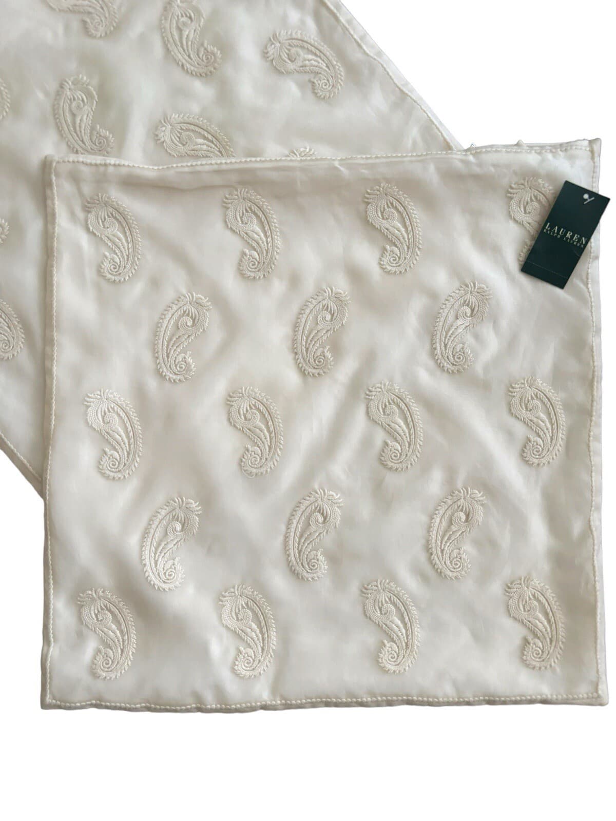 2 Ralph Lauren Cream Paisley Appliqué Throw Pillow Cover Mirabeau 18x18 RARE NWT 2
