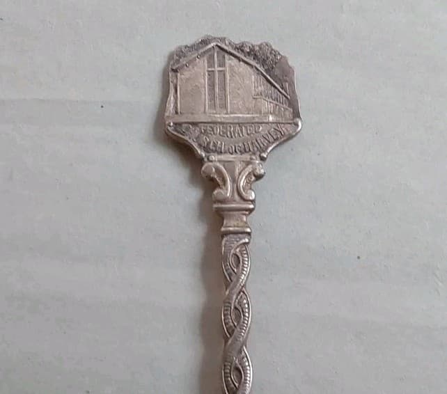 Silver Plated Collectors Spoon Federated Church Of Harvey 3.5 Inches Long 4