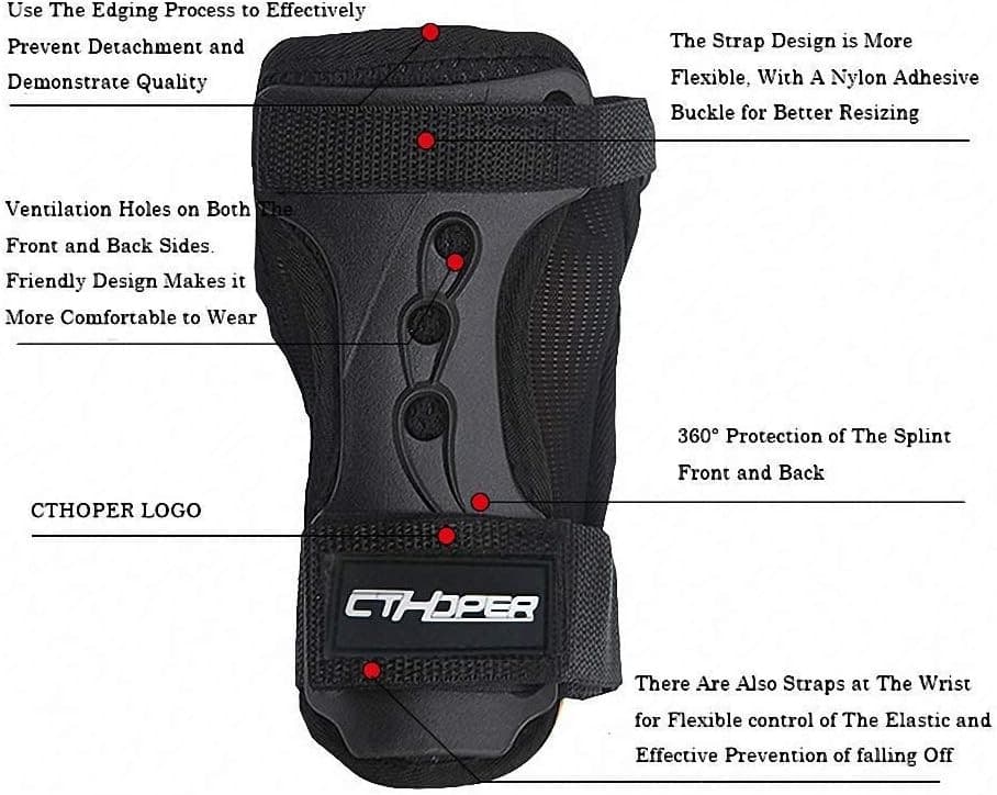 Skiing Gloves Roller Skating Wrist Palms Protective Gear Medium, Black  4