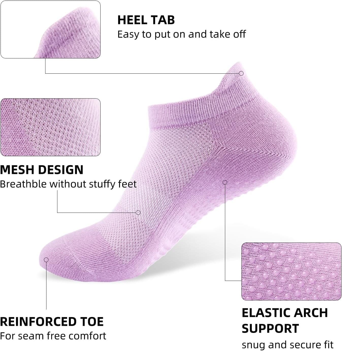 4 Pairs Non Slip Grip Socks for Women Pilates Yoga Barre Workout Anti Skid Cotto 3