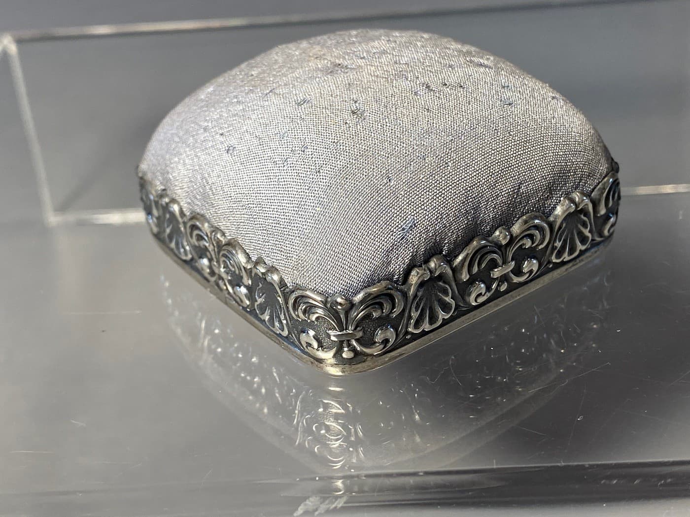 Antique Schiebler Sterling Silver Silk Pin Cushion  Sewing Tools Pincushion 2