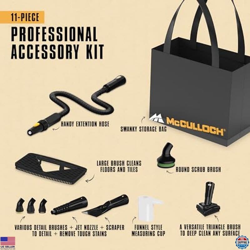McCulloch MC1230 Handheld Steam Cleaner – 10-Minute Runtime & 11 Accessories 5