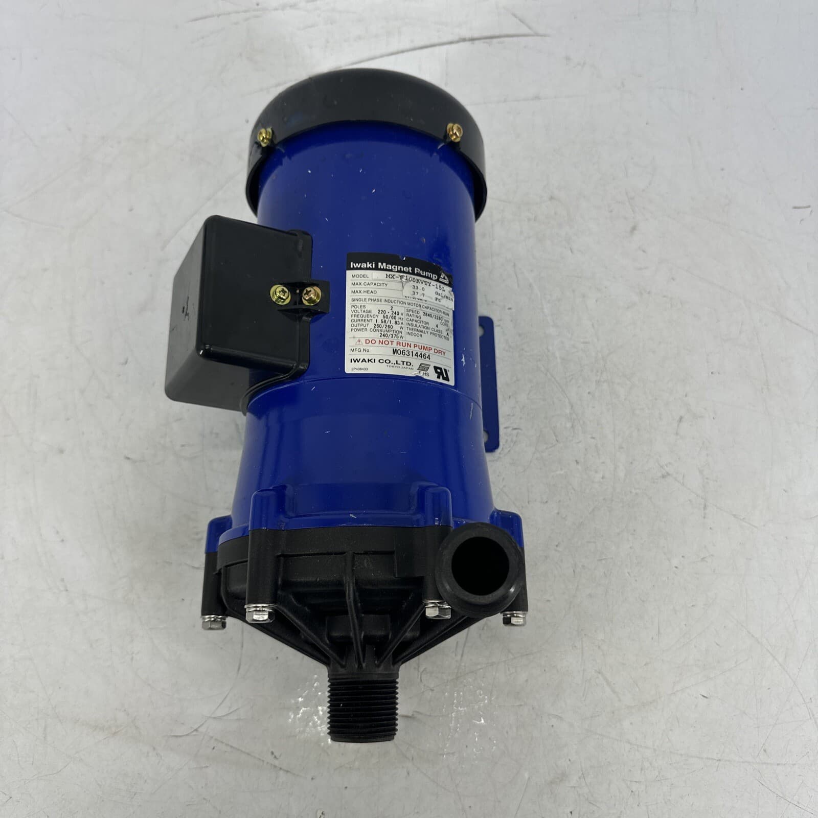 Iwaki Magnet Pump MX-F100KVTY-15L Single Phase Induction Motor 33 gal/min 2