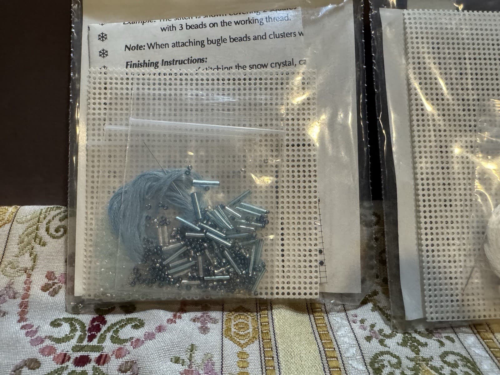 Mill Hill 1993 Snow Crystals Teal Aqua Counted Glass Bead Ornament LOT of 2 5