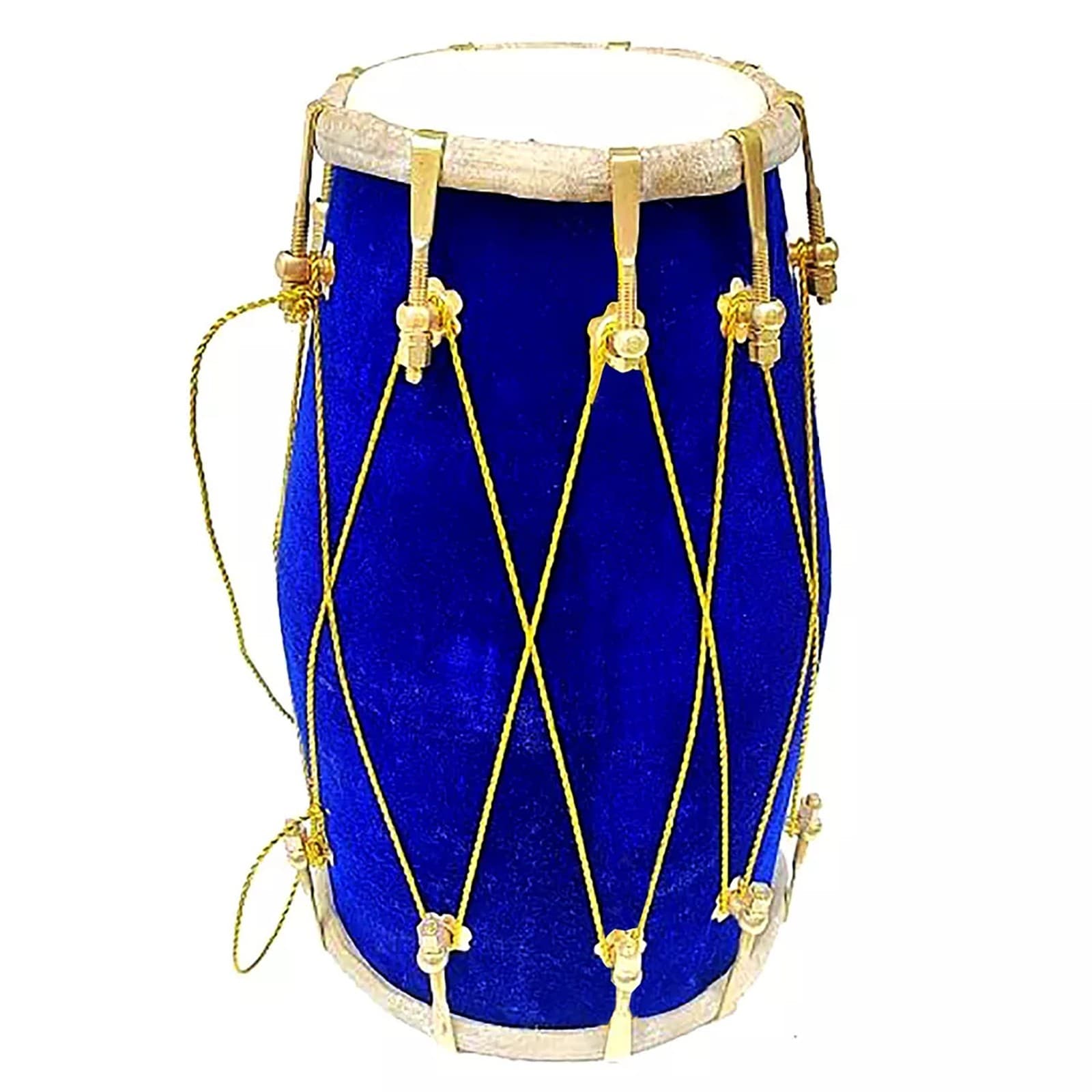 Premium Blue Velvet Dholak with Cover – Elegant Design and Authentic Sound 2