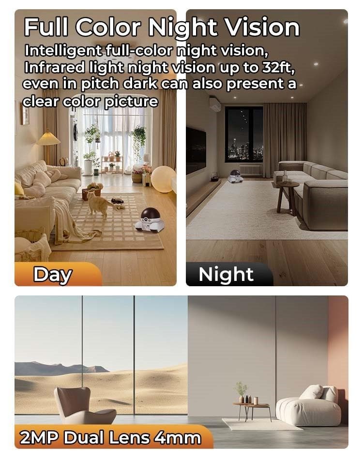 Movable Pet Cat 2MP Dual Lens Dual Screen Smart Robot Camera Wifi APP US STOCK 4