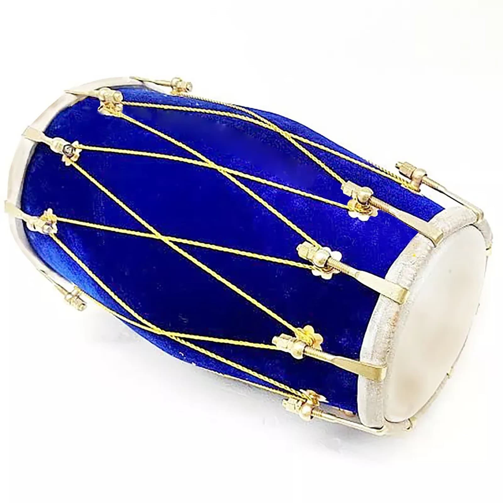 Premium Blue Velvet Dholak with Cover – Elegant Design and Authentic Sound