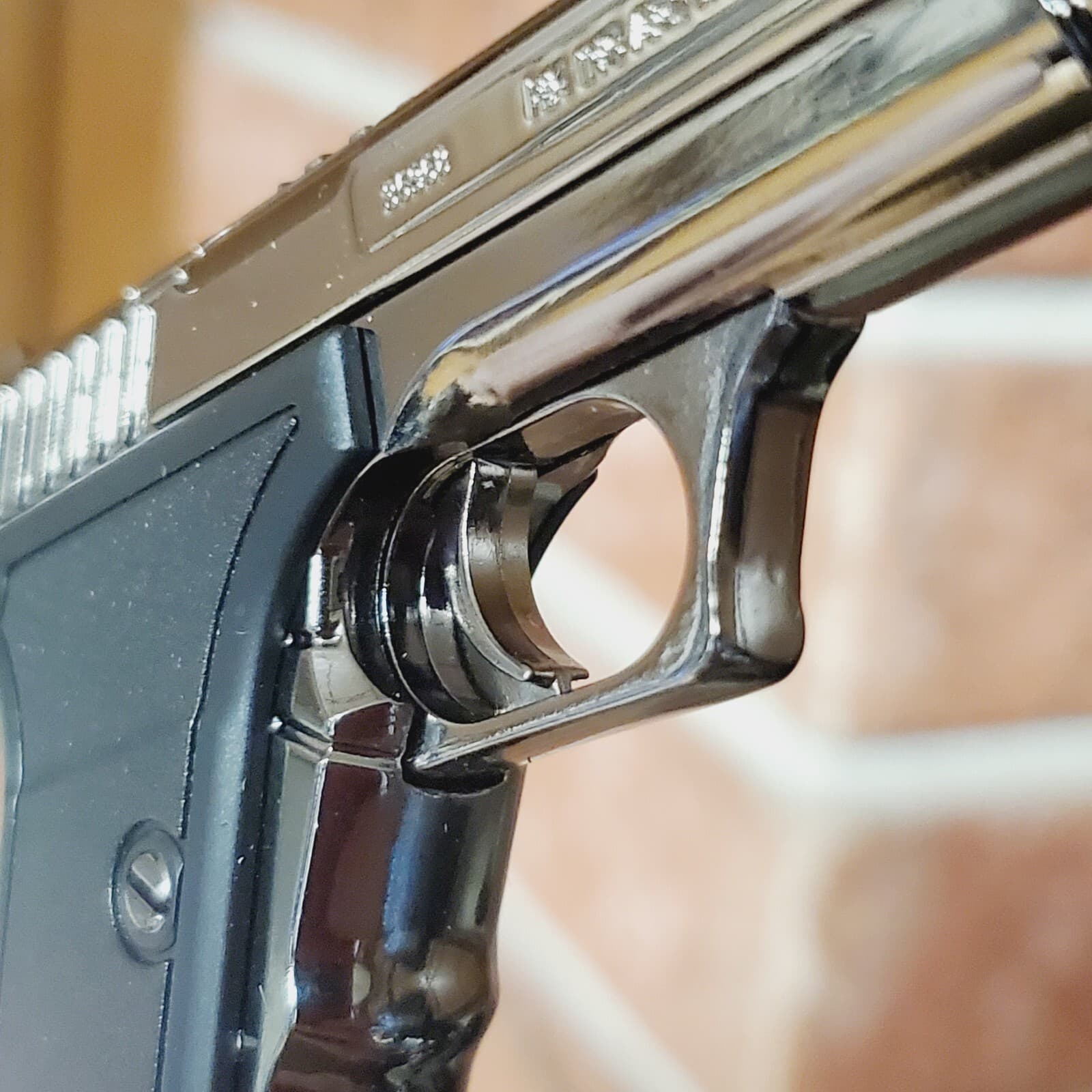 Pistol Shaped Gun Lighter FIRE Chrome METAL, Cocking Hammer, Mini 9 mm. USA SHIP 2