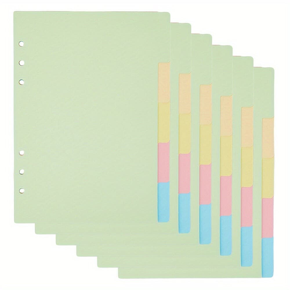 6sets 30 Sheets 5-Tab Binder Dividers A5 6-Hole Binder Dividers 8.3x6.14inch A5