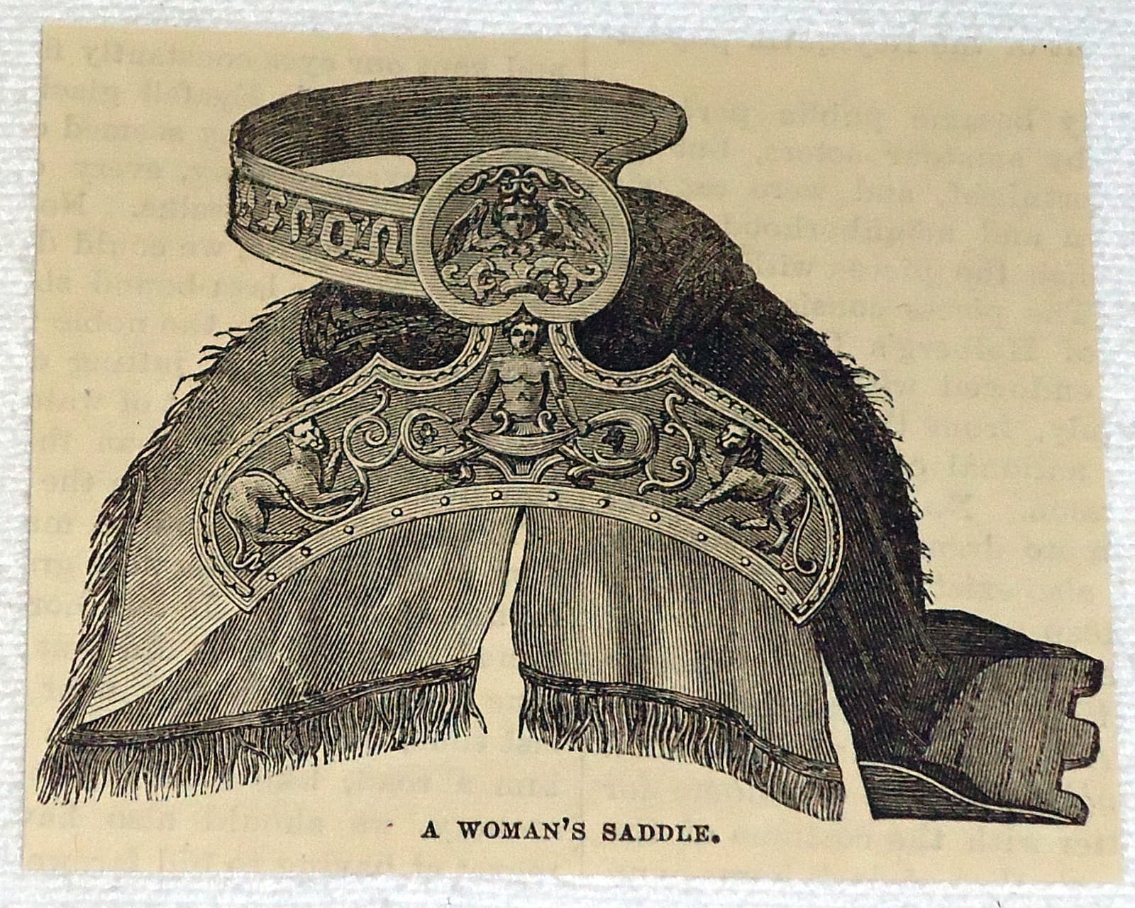 1882 small magazine engraving ~ A WOMAN'S SADDLE ~ Iceland