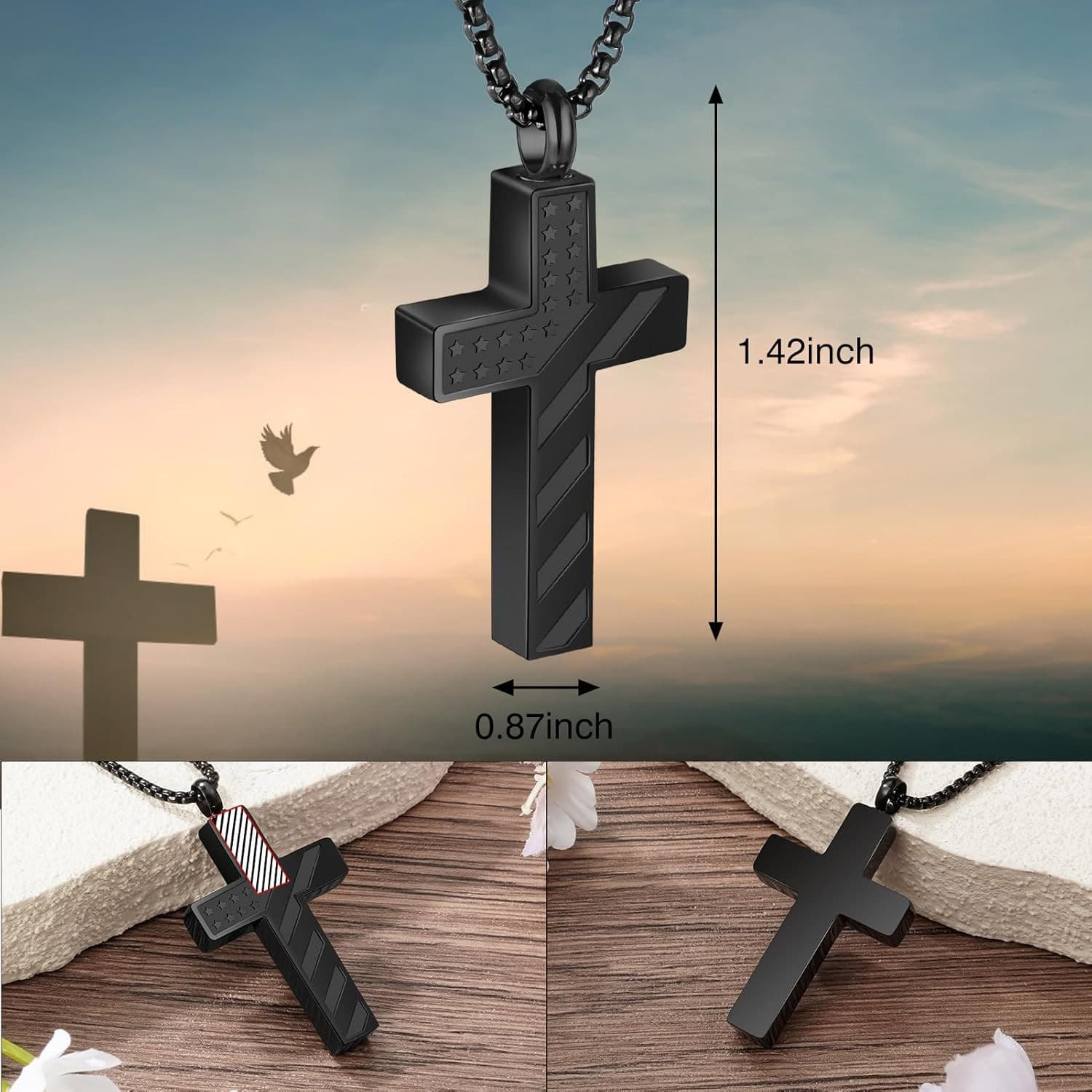 Cross Cremation Jewelry Flag Urn Ashes Necklace for Women Men Cremation Ash Pend 2