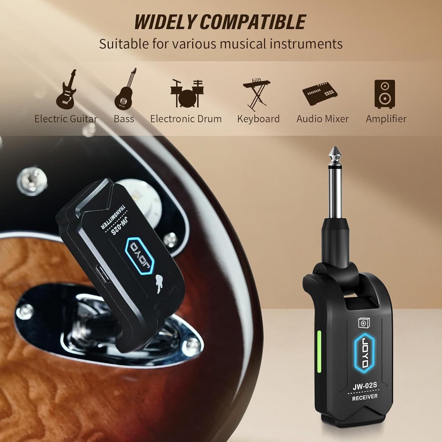 JOYO 5.8GHz Wireless Guitar System Transmitter Receiver 4 Channels Rechargeable 3