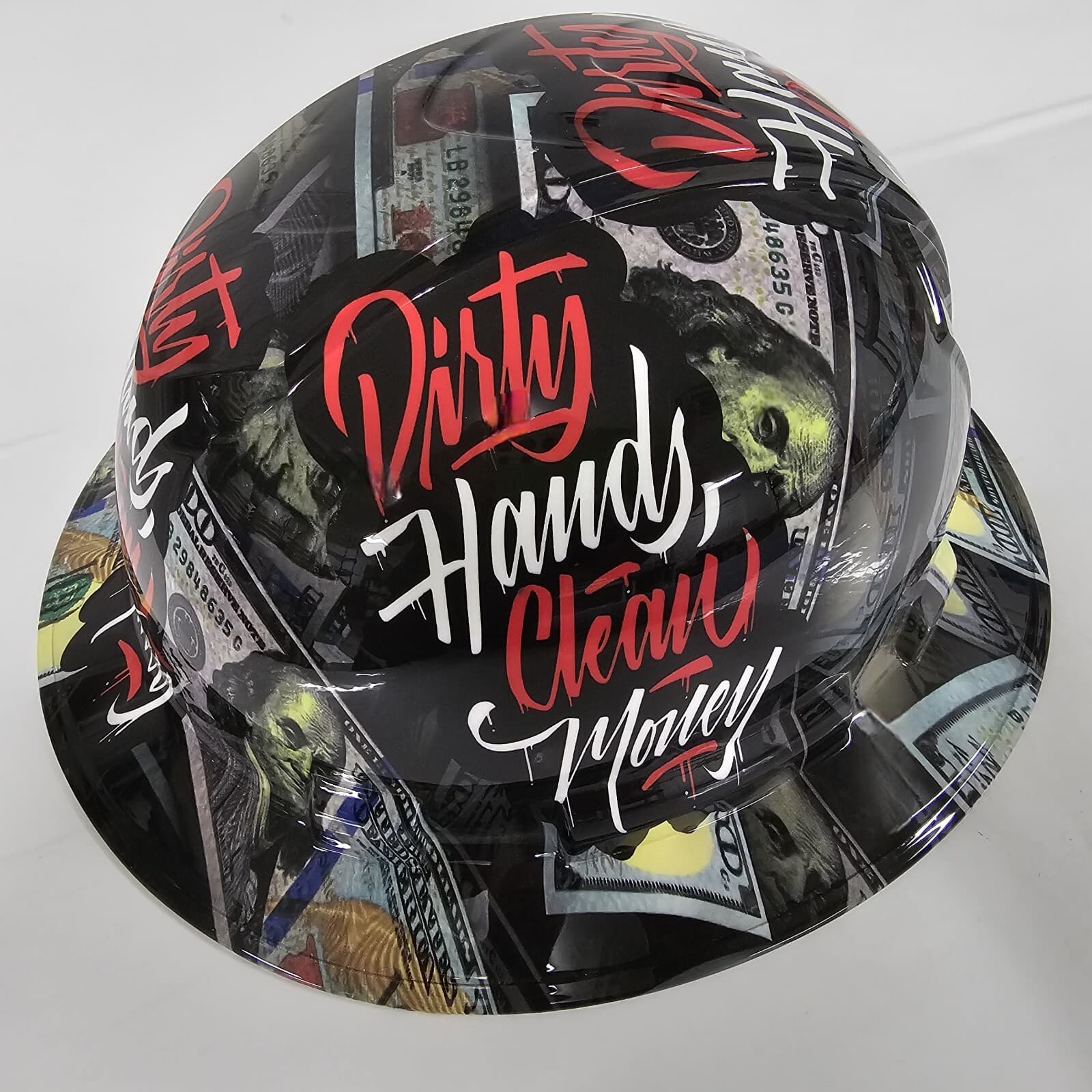 full brim hard hat custom hydro dipped IN DIRTY HANDS CLEAN MONEY NEW 3