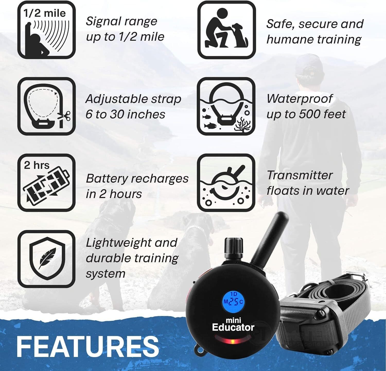 Mini Educator ET-300 Black E-Collar - 1/2 Mile Range, 100 Training Stimulation 3