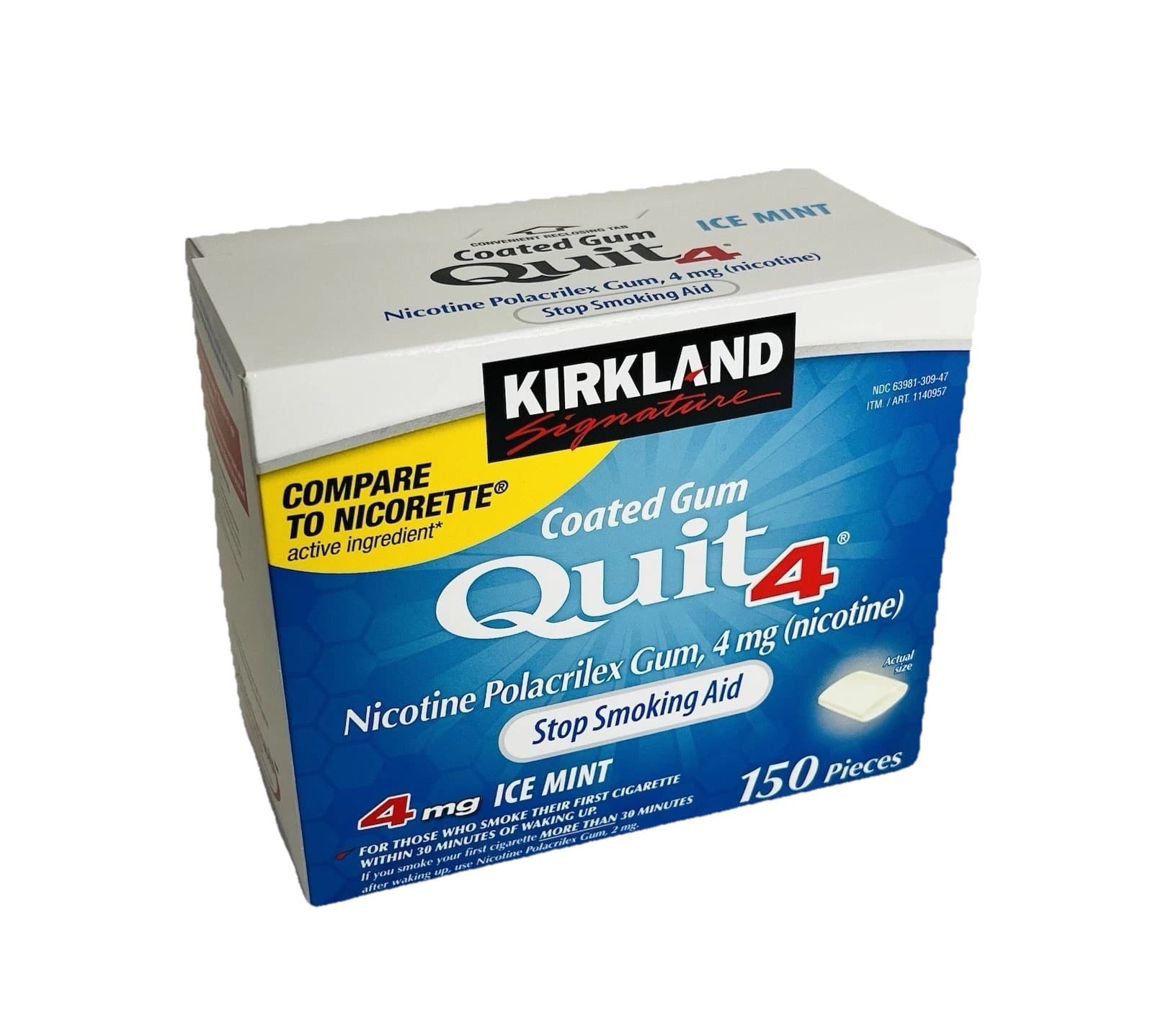 Kirkland Signature Quit 4mg Quit Smoking Gum ICE MINT Nicotine Polacrilex 150ct