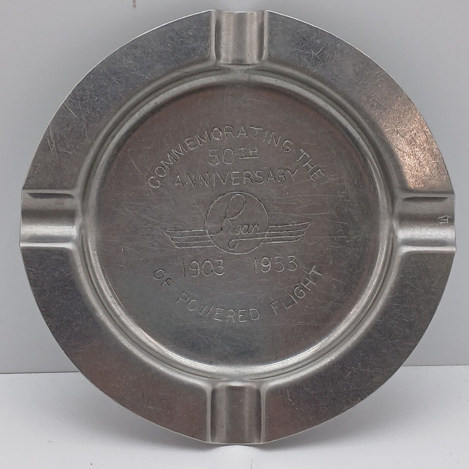 Ryan Aeronautical Company 50th Anniversary 1903-1953 Stainless Steel Ashtray vtg 3