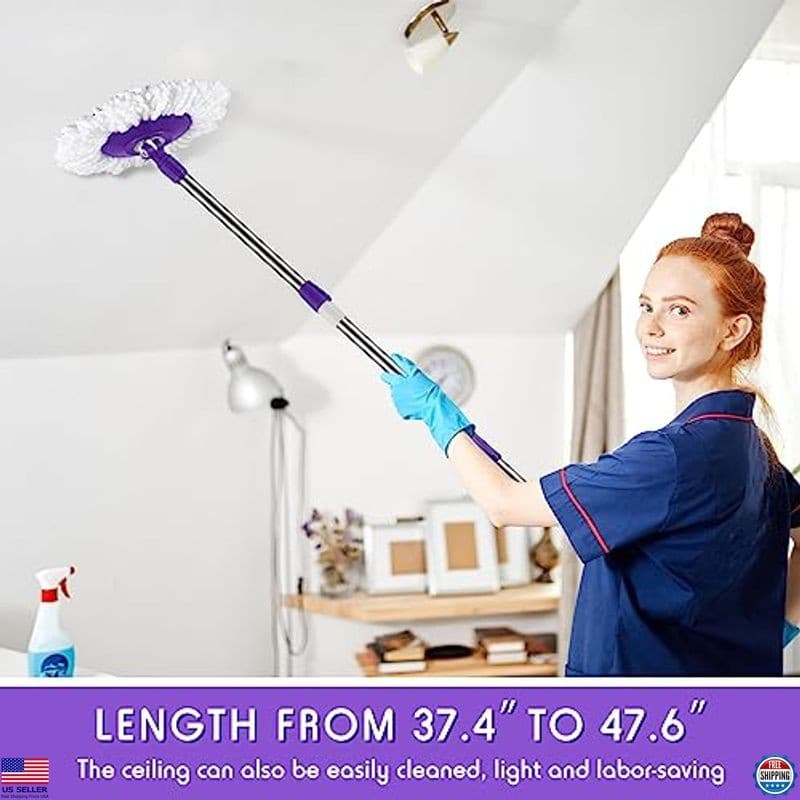360° Rotating Spin Mop Replacement Handle - Telescopic Purple Pole for Cleaning 6