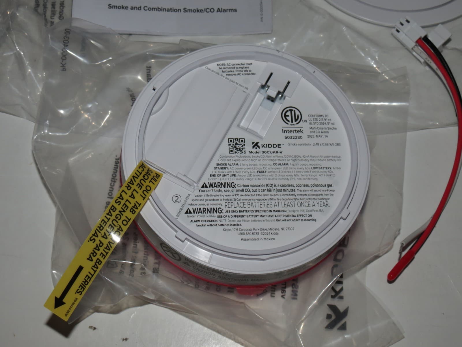 Kidde 30cuar-v Detect Smoke + Carbon Monoxide Alarm- Hardwired +AA Batt 2