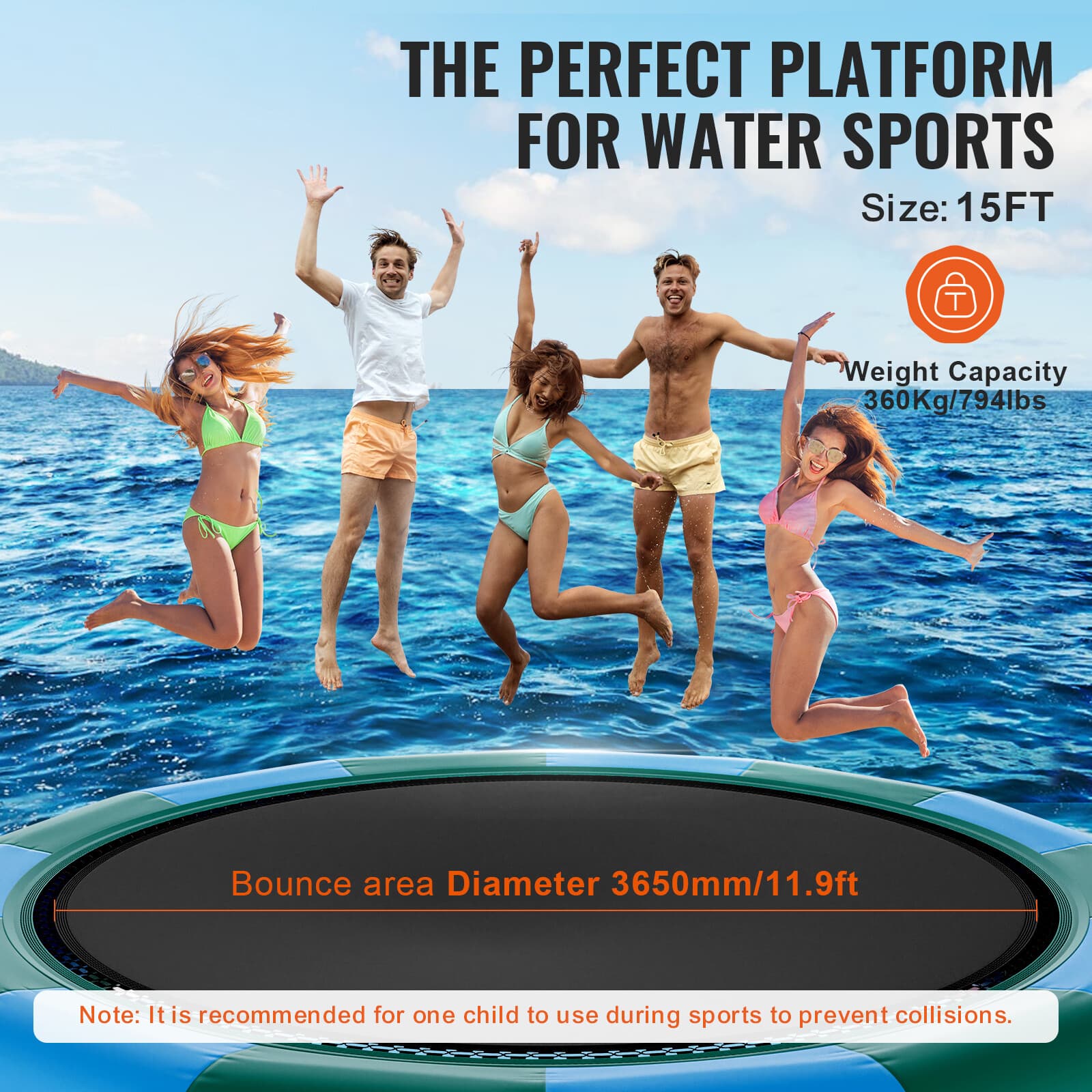 15ft Inflatable Water Trampoline Swim Platform Bounce for Pool Lake Toy 2