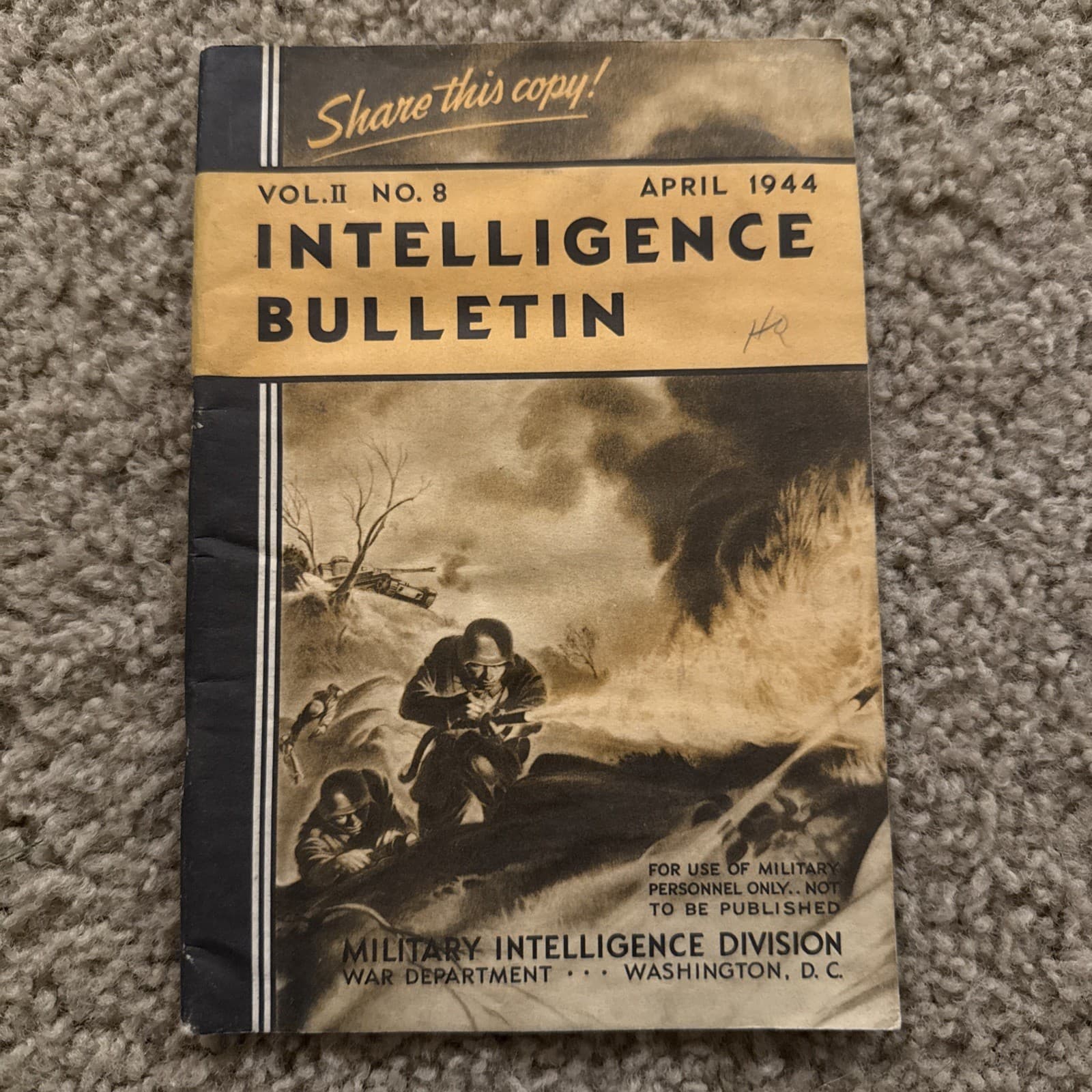 1944 Vol 2 No. 8 Intelligence Bulletin Book. WWII Era