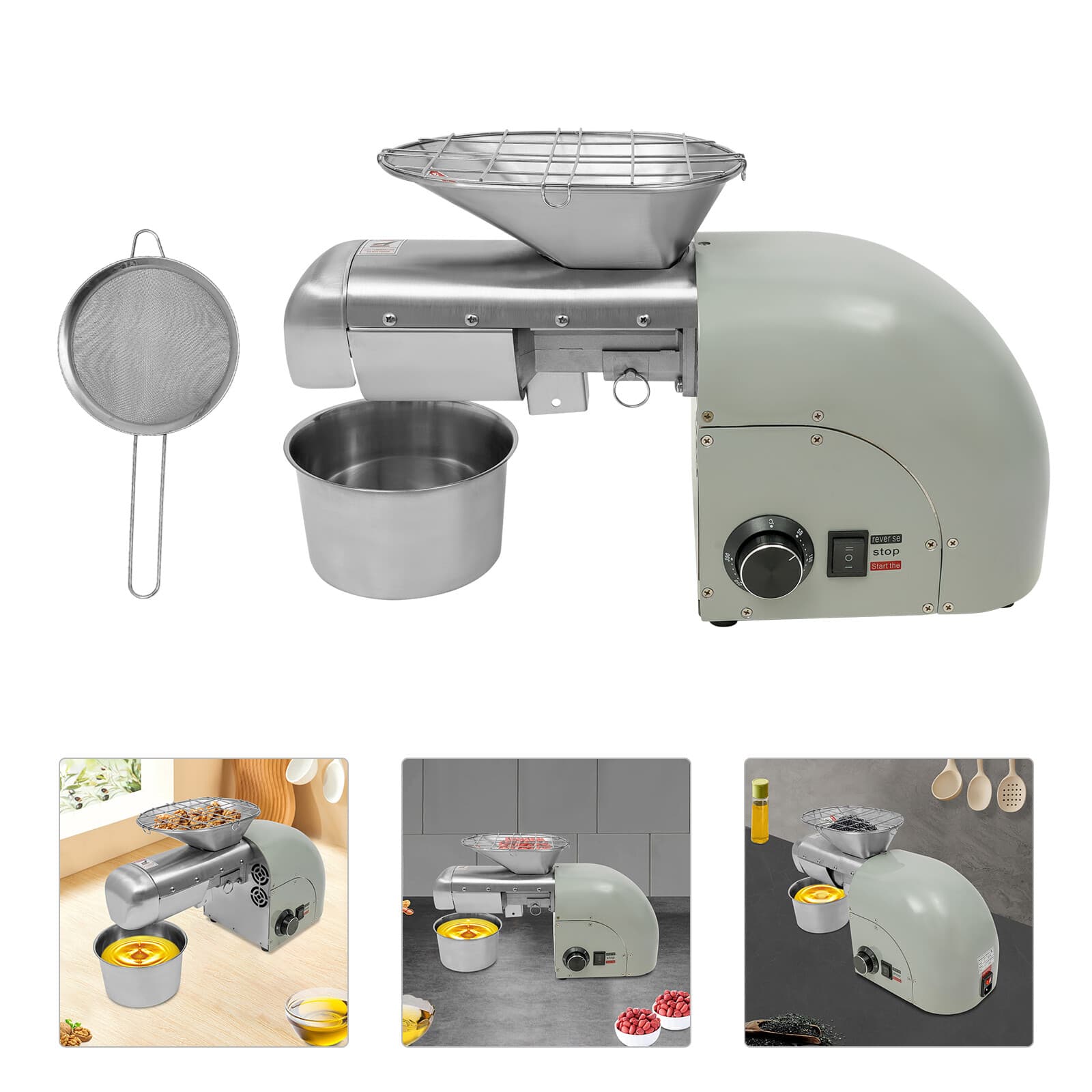 Oil Press Machine Nut Seeds Oil Extractor Cold & Hot Press Machine 1250W 50-300℃ 4