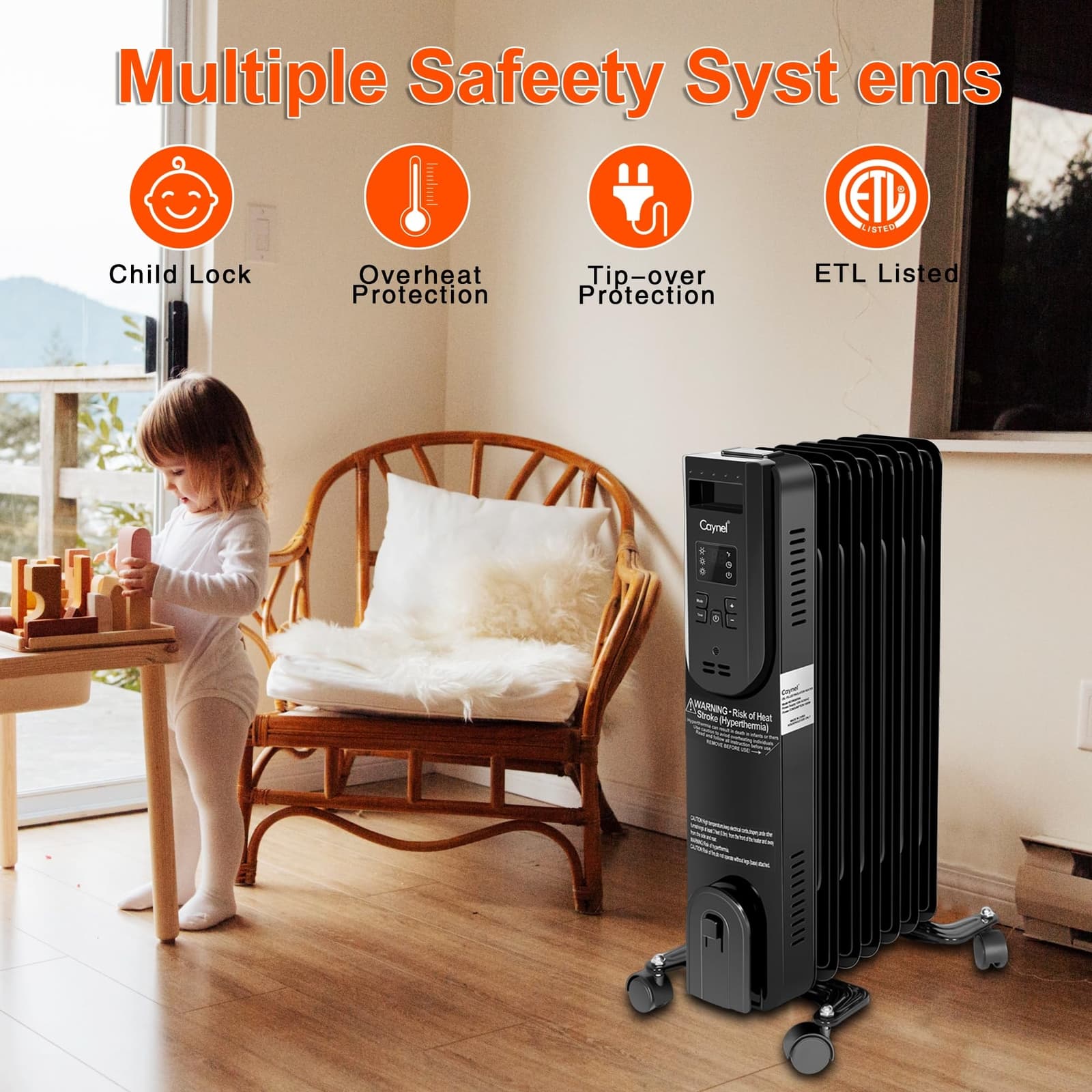 Home Space Oil Filled Radiator Heater w/ Adjustable Thermostat 24H Timer/3 Modes 4