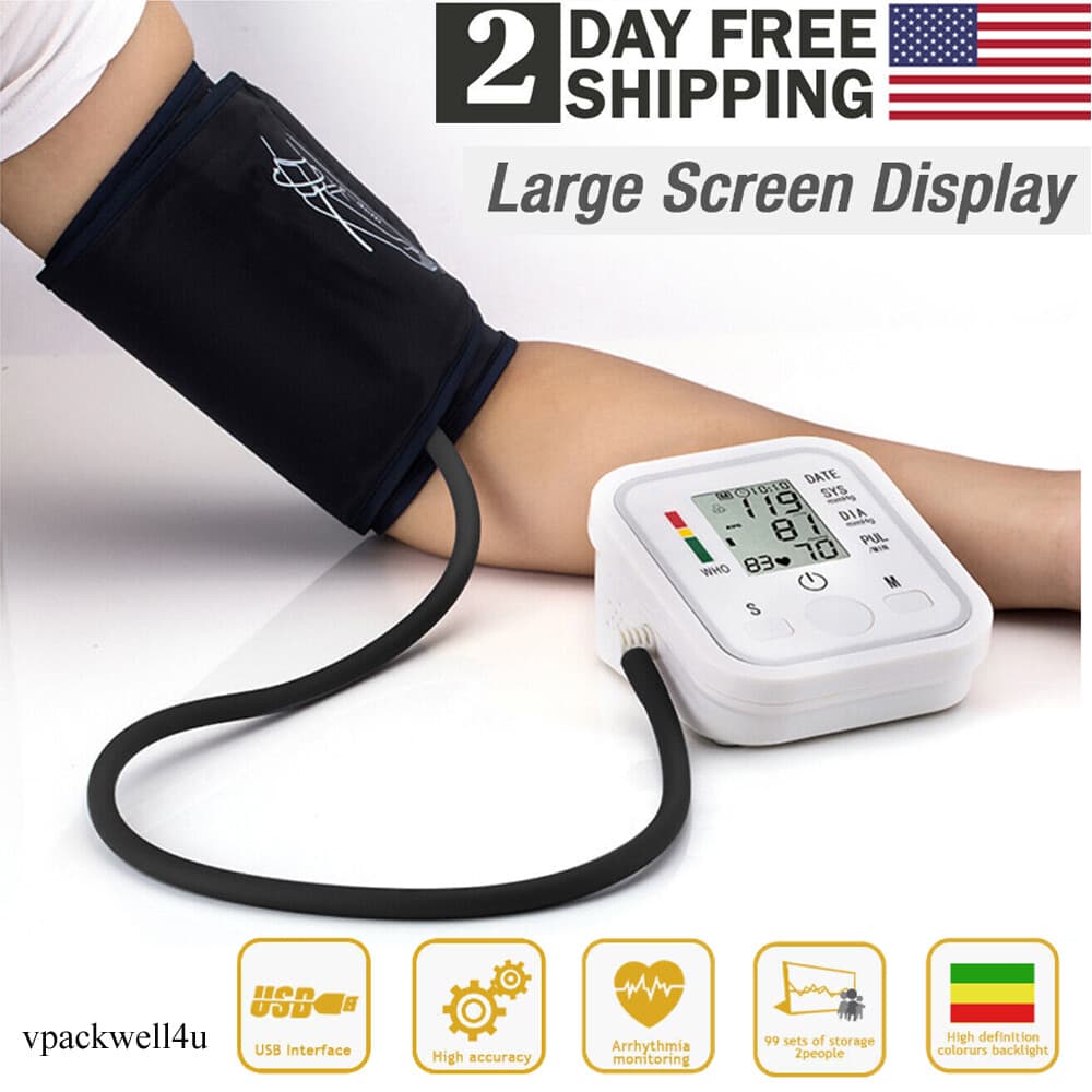 Automatic Upper Arm Blood Pressure Monitor Pulse Meter BP Machine Voice Talking