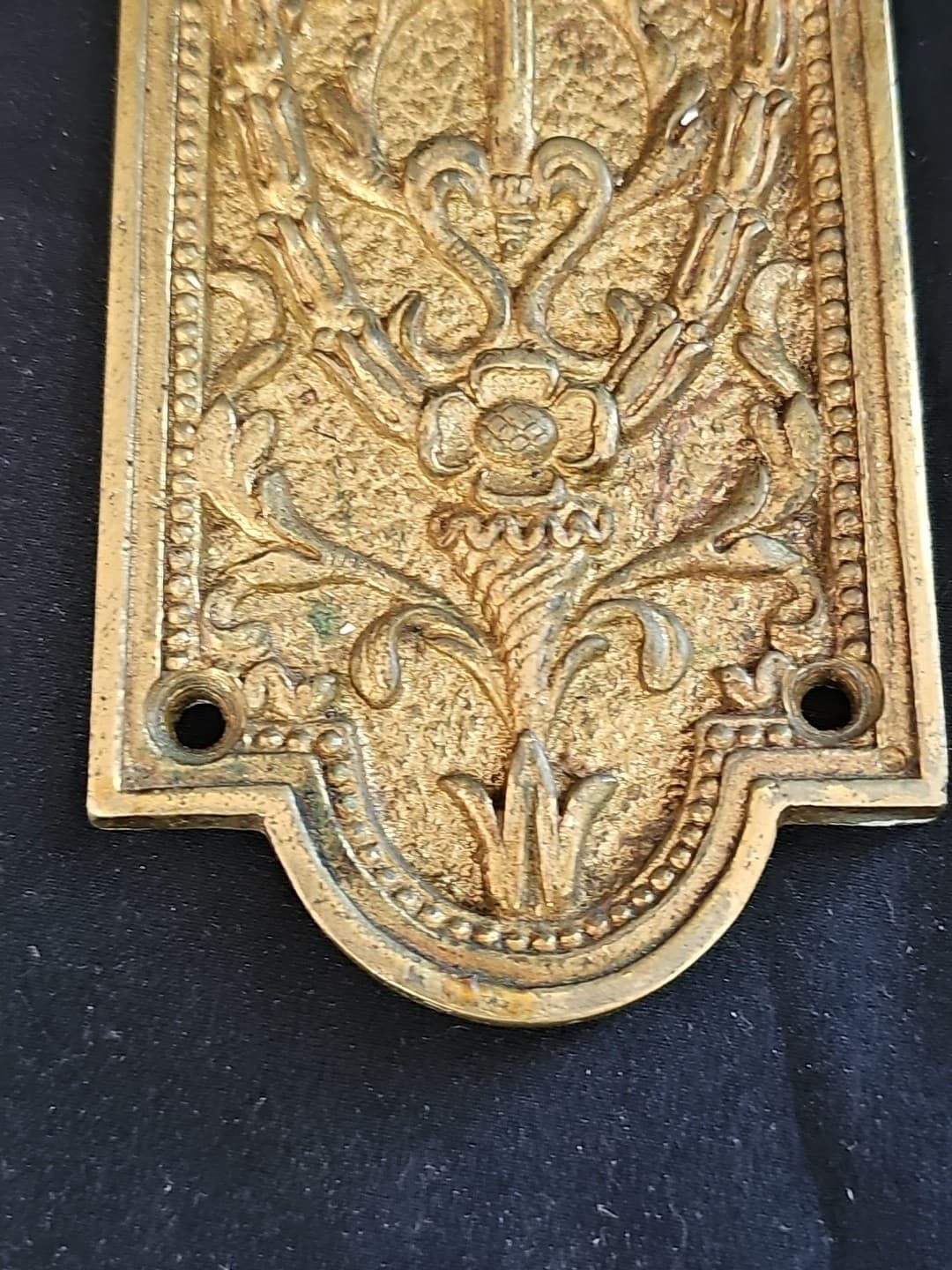 VTG Nice Patina Architectural Victorian Solid Brass Door Push Plate 10"x3" Torch 5