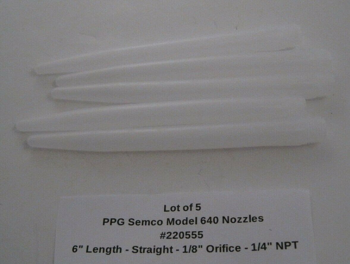 Lot of 5 PPG Semco Model 640 Nozzles 6" Length - 1/8" Orifice - 1/4" NPT -