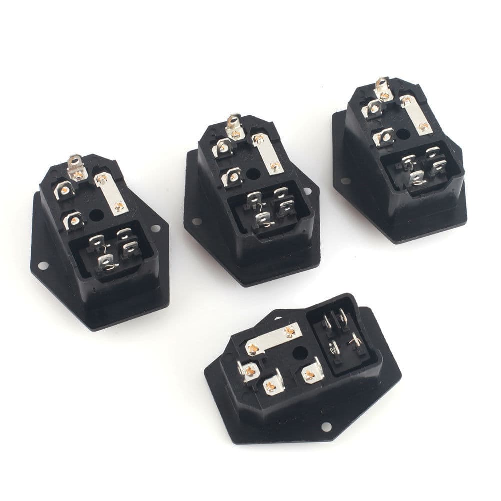 4pcs 3Pin IEC320 C14 Inlet Module Plug Fuse Switch Male Power Socket 10A 120V 4