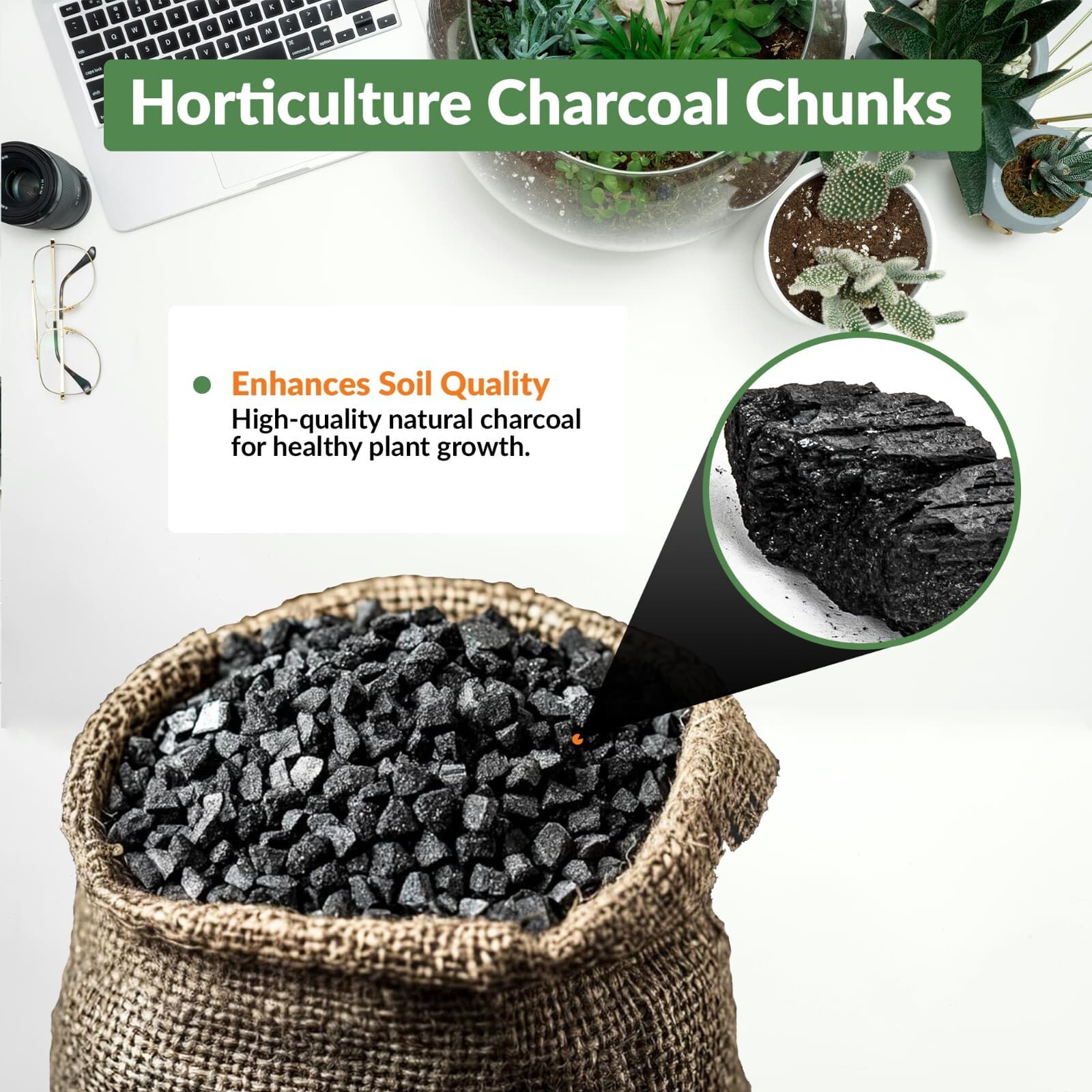 Premium Charcoal Chips, Natural Soil Boost for Aeration & Growth, 12-24 Quarts. 2
