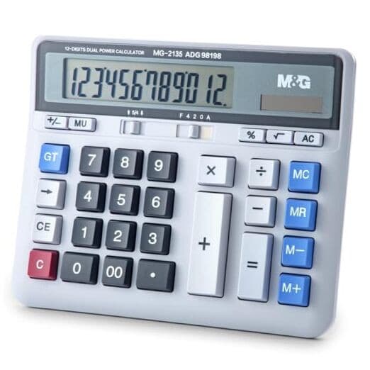  Desktop Calculator 12 Digits Extra Large LCD Display, Dual Solar Power and 