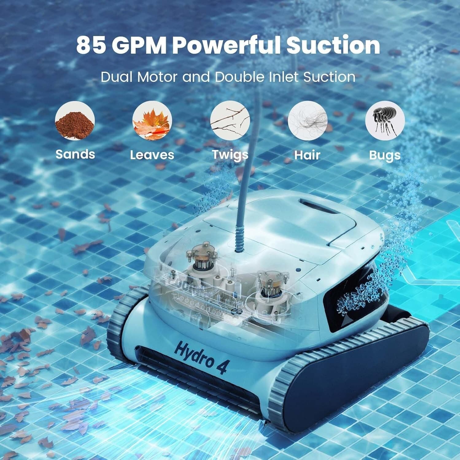 Poolmate Hydro 4 Robotic Pool Vacuum Cleaner,Wall Climbing App Control Dual Turb 6