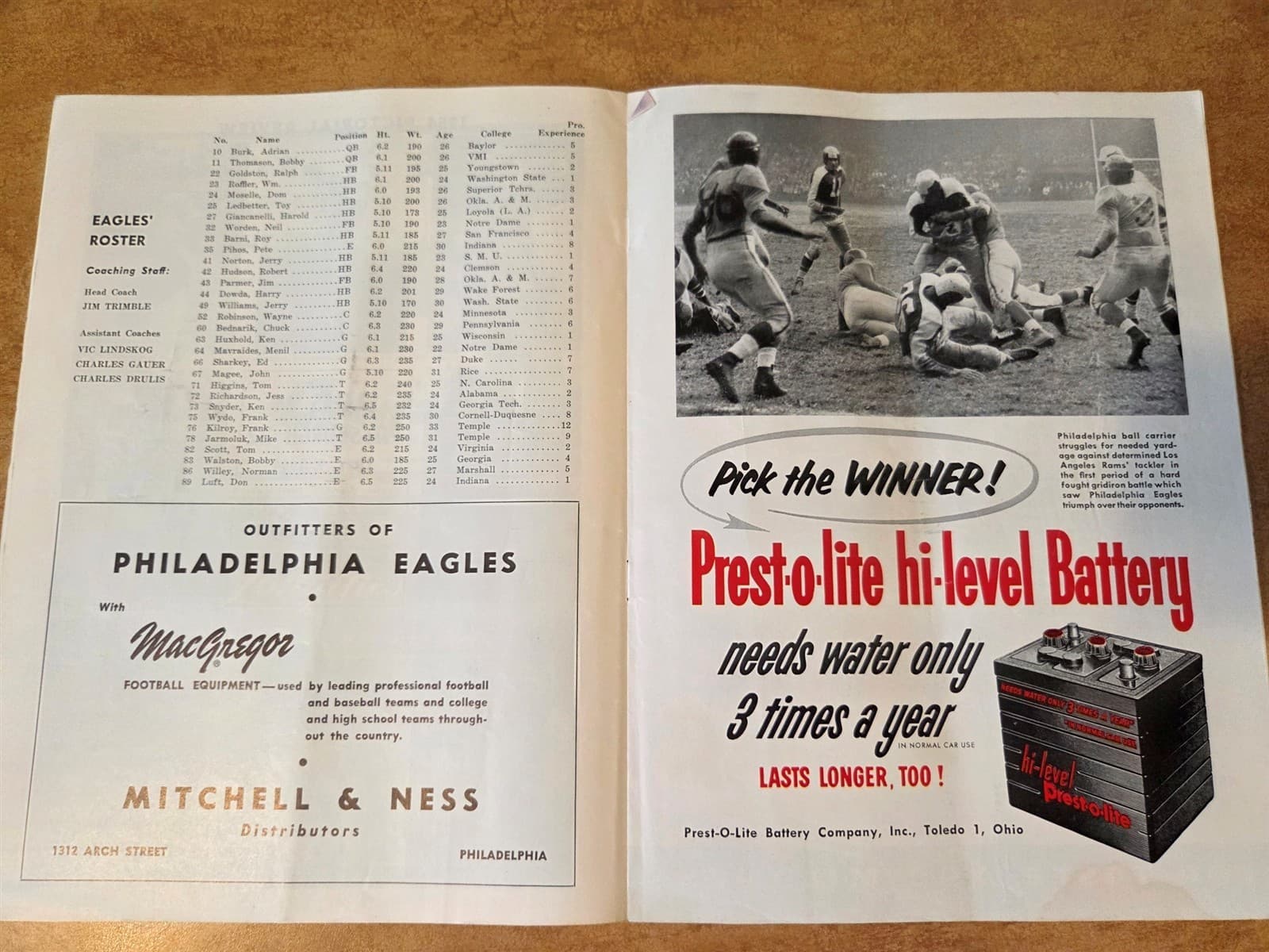 New York Giants vs Philadelphia Eagles NFL Program December 12, 1954 Connie Mack 4