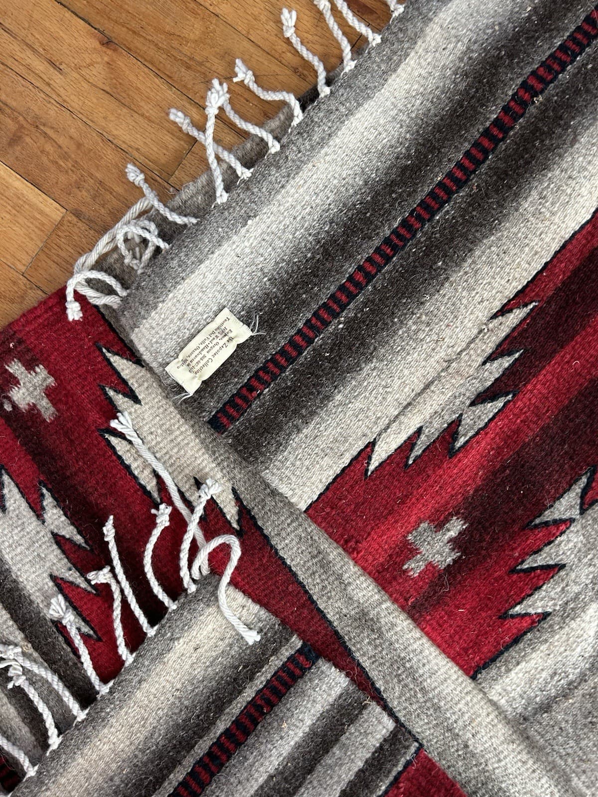 Zapotec Wool Rug Hand Woven Western Home Rustic Geometric Design 24x46” 5