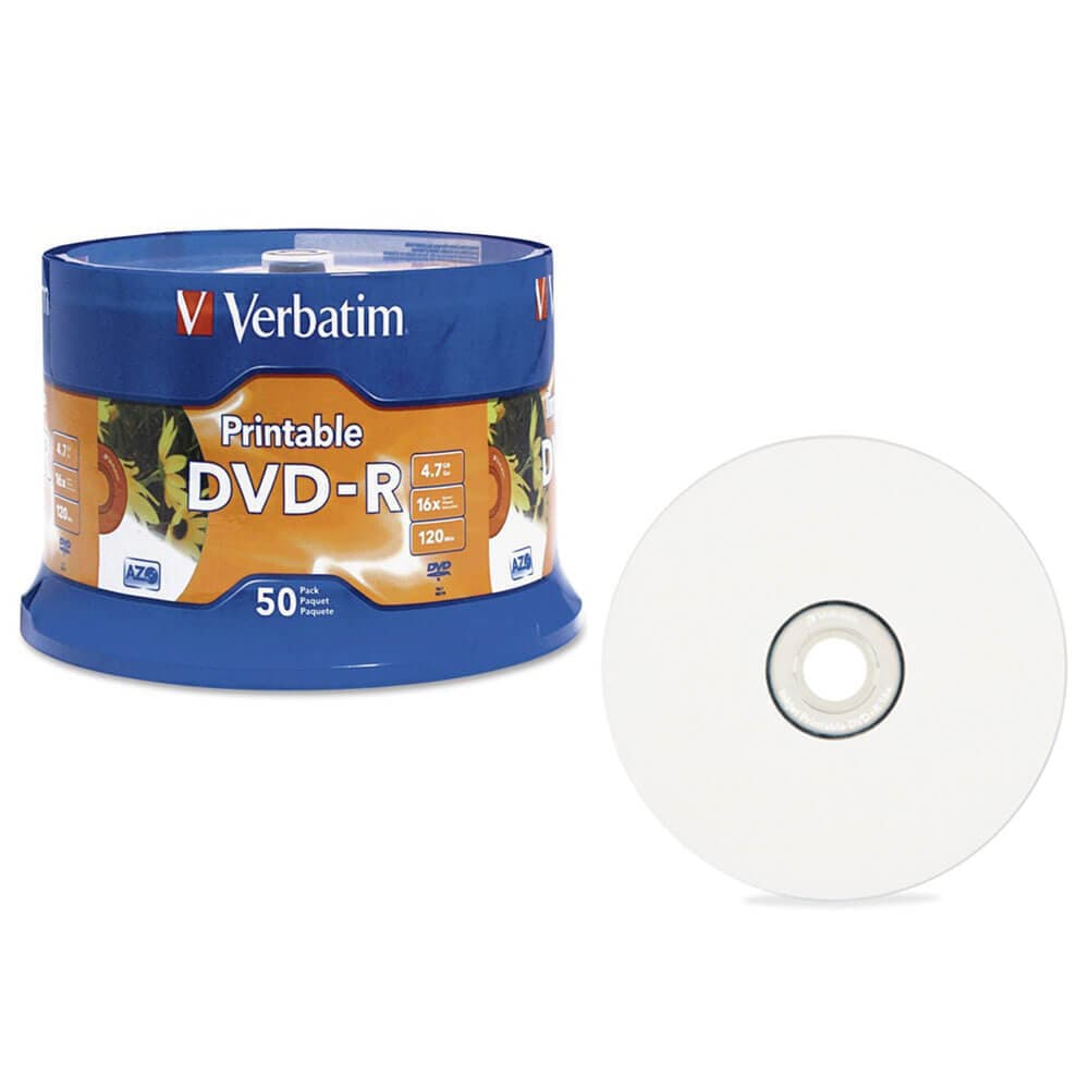 Verbatim Inkjet Printable DVD R White 50pk 4.7GB Full Color High Quality Label