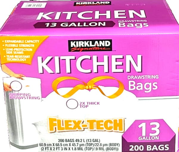 Kirkland Signature Flex-Tech Kitchen Drawstring Bags 2x Thick 13 Gal 200 Bags 4