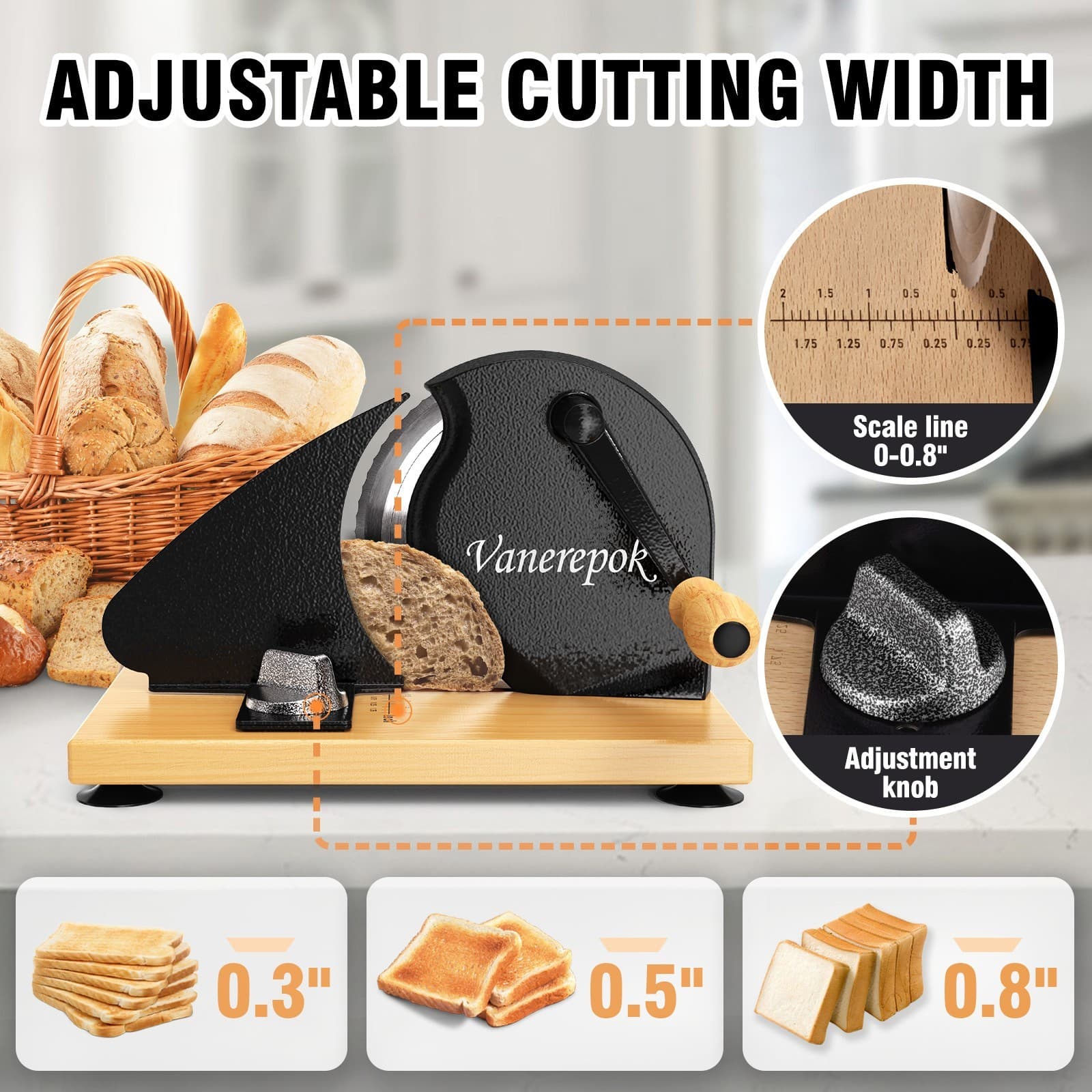 Vanerepok Manual Bread Slicer for Homemade Sourdough Bread with Adjustable Width 3