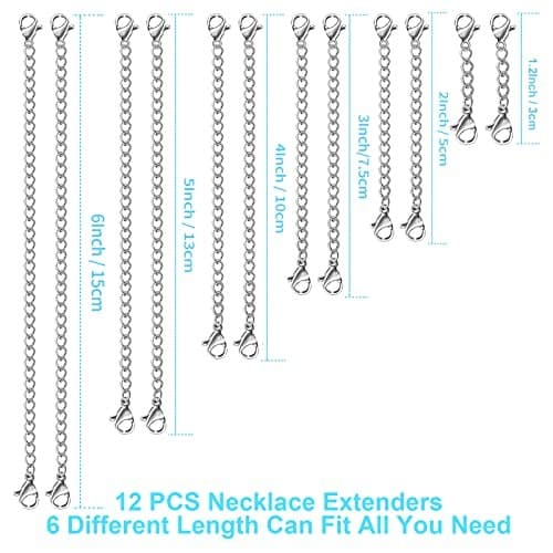 12 PCS Necklace Extenders - Stainless Steel Necklace 1" 2" 3" 4" 5" 6" Silver 2